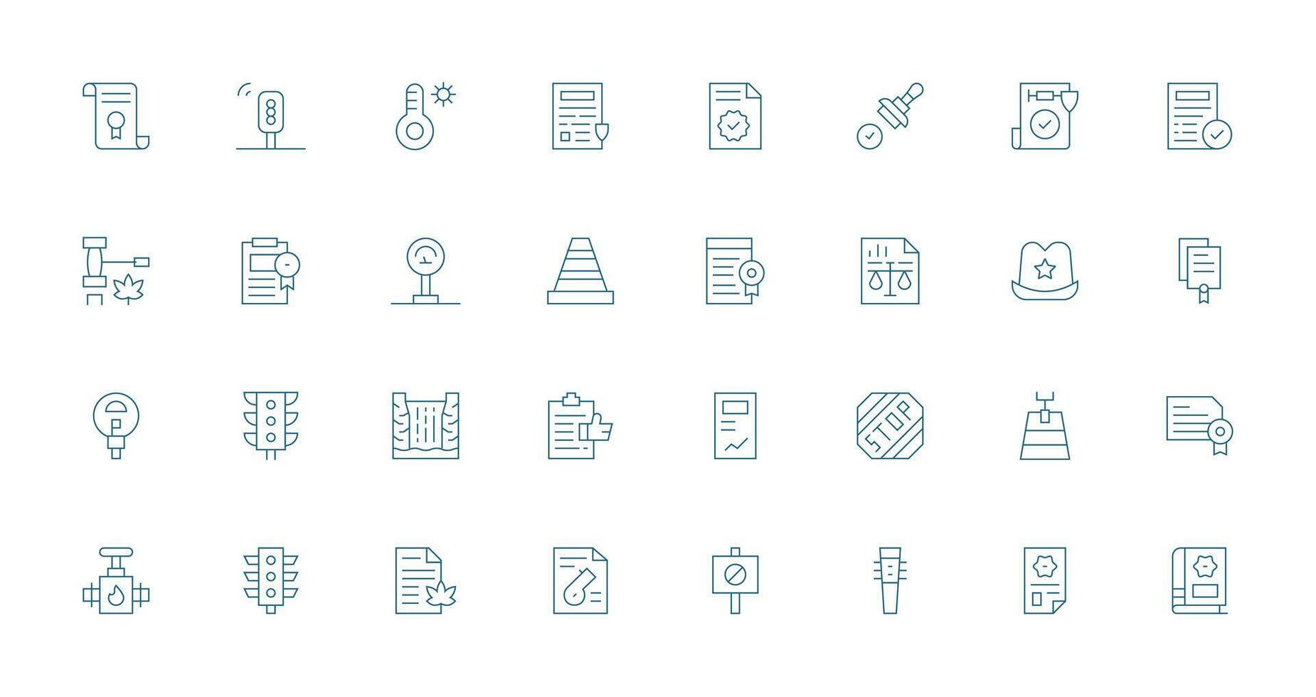 32 Delgado línea estilo íconos desde regulación colección flexible icono sistema para web interfaces vector