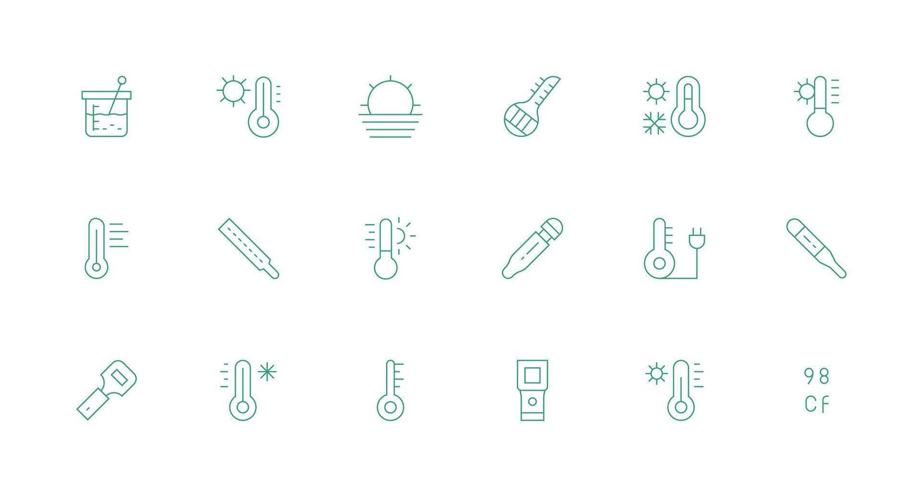 Thermometer Design Icons featuring 18 in Minimal Line Style Organized Icon Pack for Quick Access vector