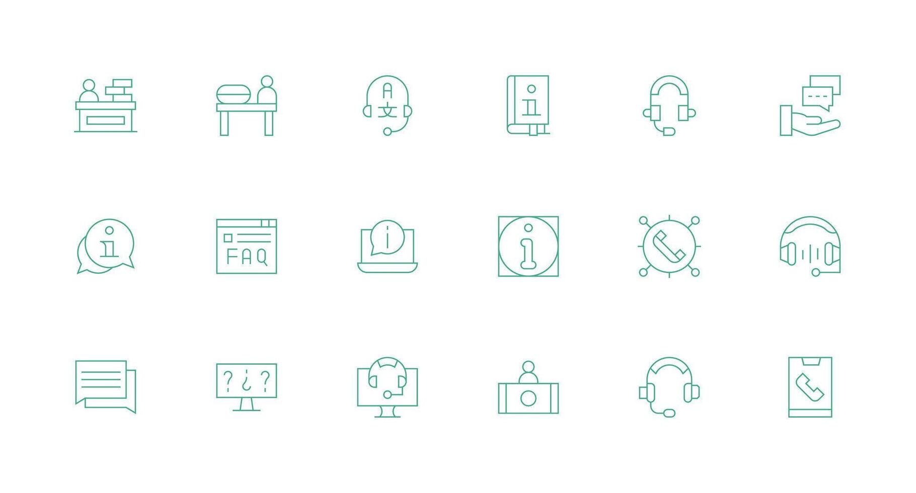 Support Center featuring 18 Icons in Minimal Line Design Icon Set for Web vector