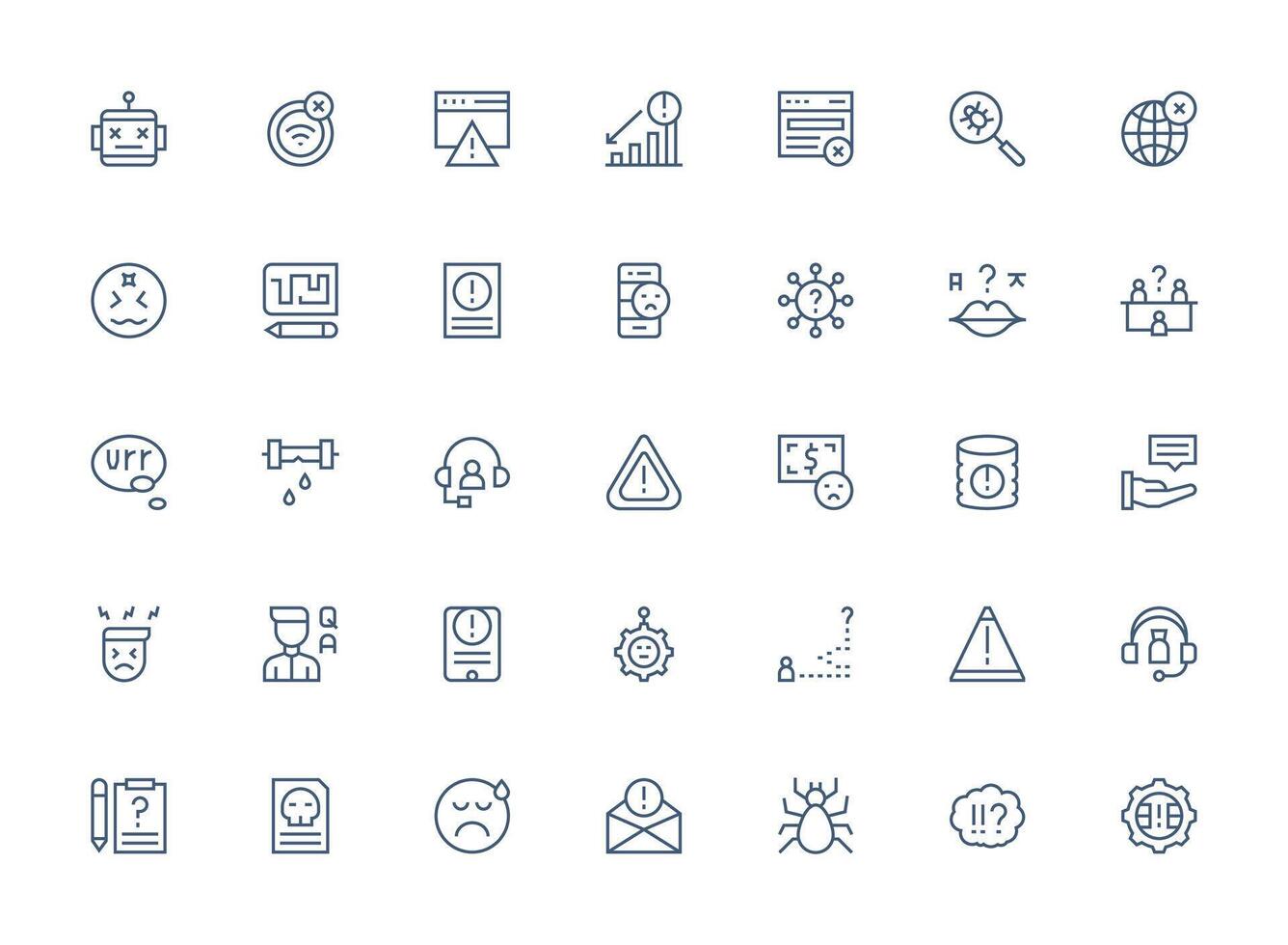 Regular Clean Line Style Problem Icons with 35 Vectors Core Icon Collection for Daily Tasks