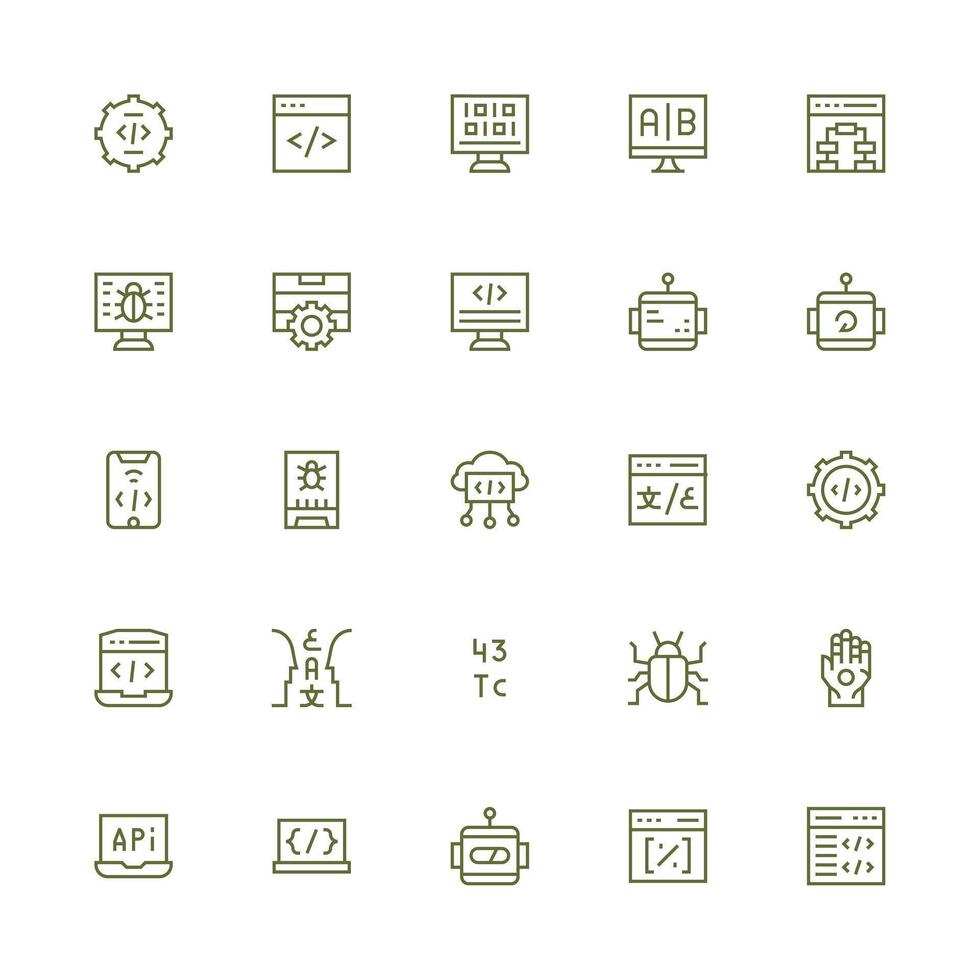25 Icons for Programming in Medium Stroke Outline Format Neat Icon Set vector