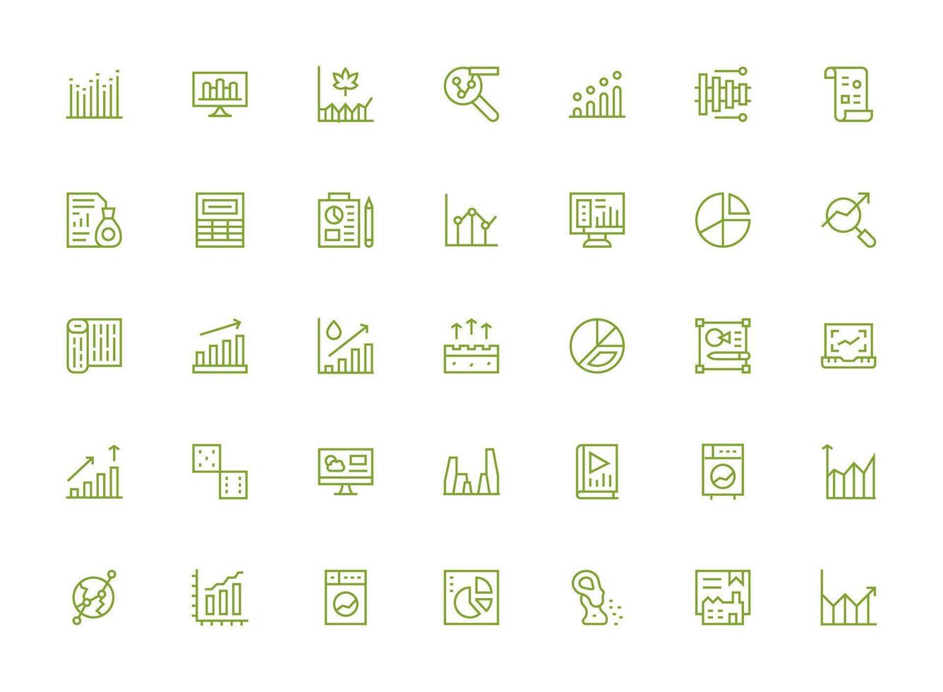 35 Regular Clean Line Icons for Statistics Graphics Simplified Icon Pack for Visual Tools vector