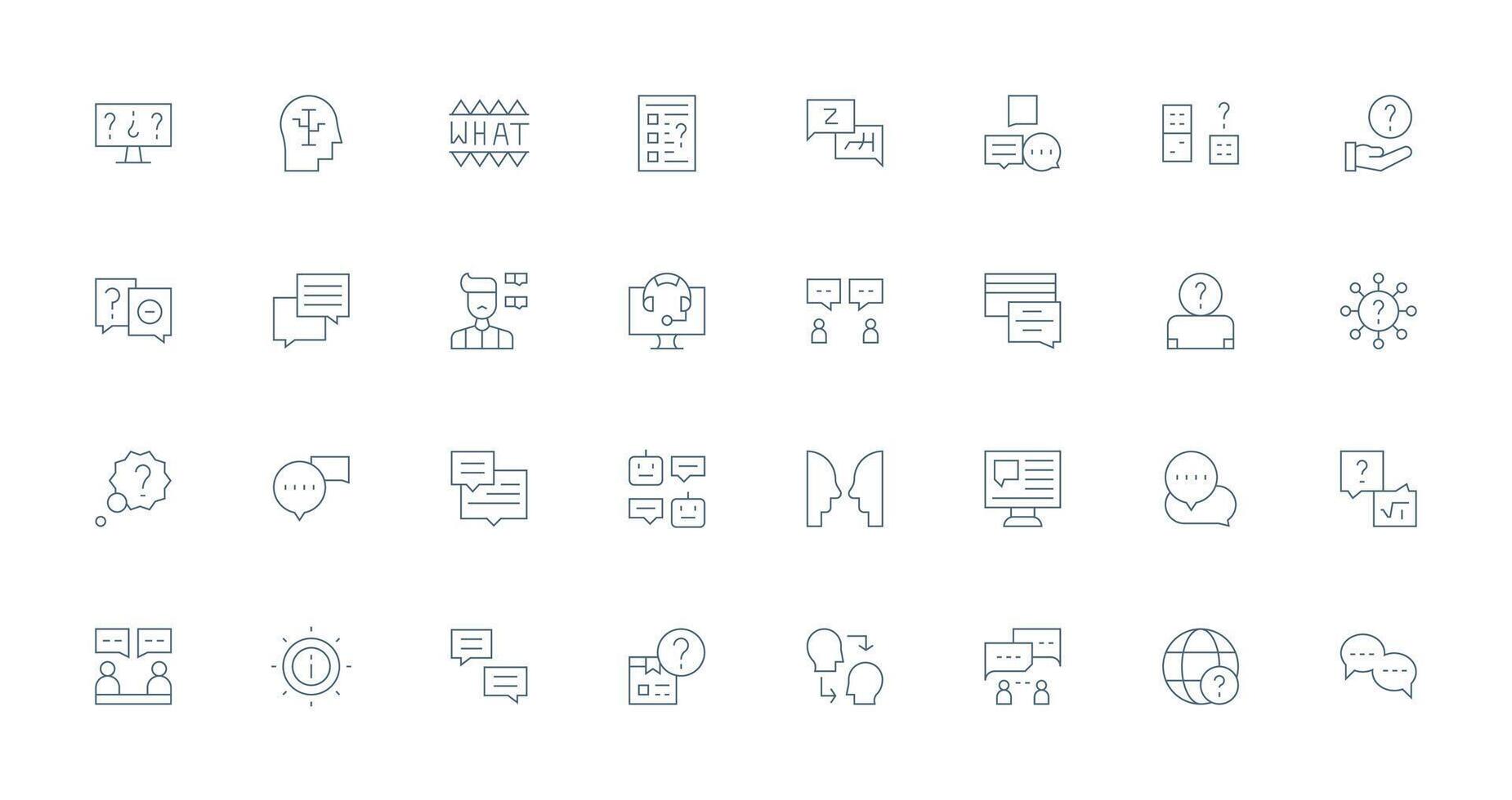 Thin Line Icons from Question Set with 32 Vectors Multi-Style Icon Collection