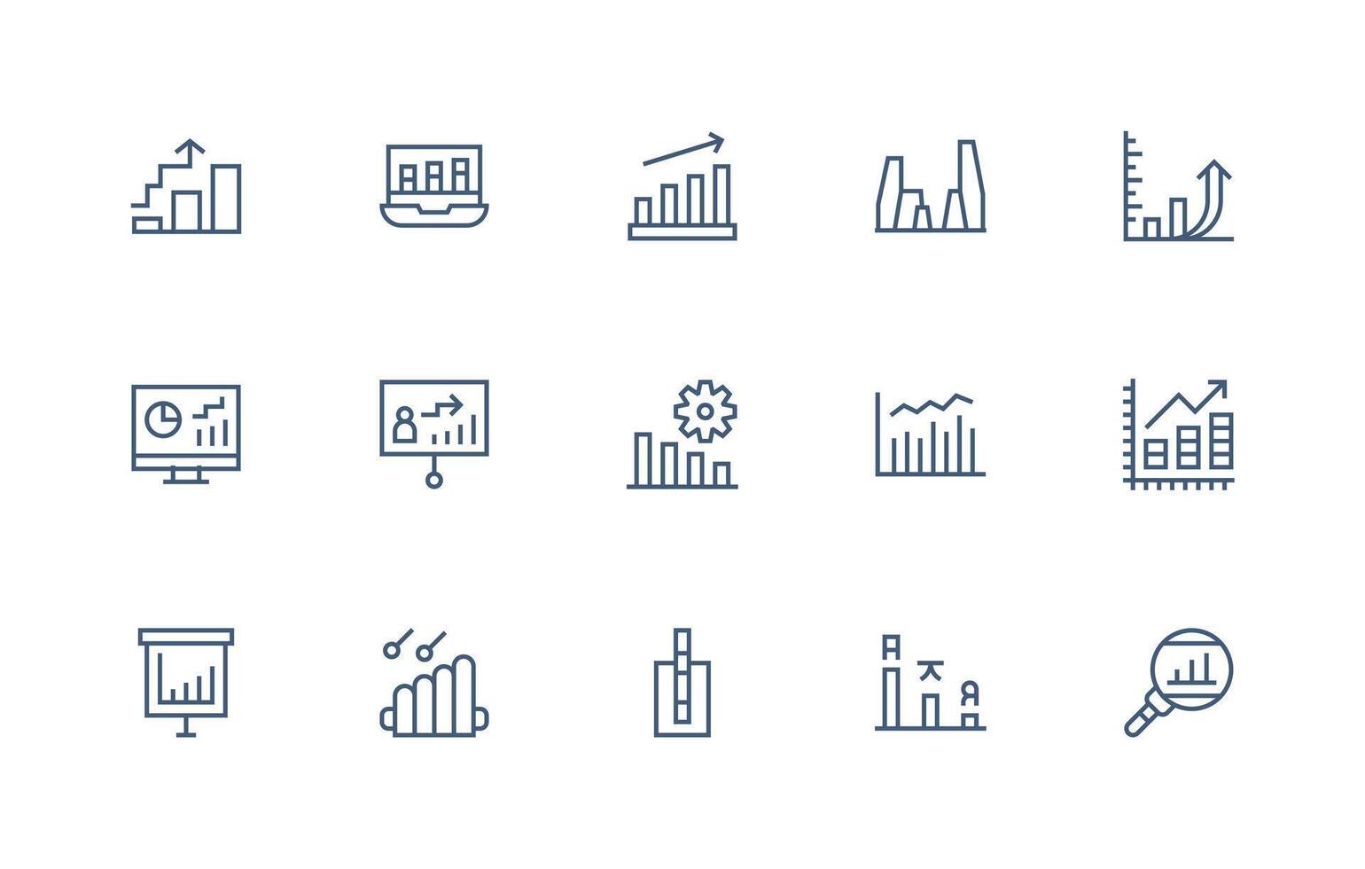 15 Bar Graph Icons in Regular Line Aesthetic Layout Icon Collection vector