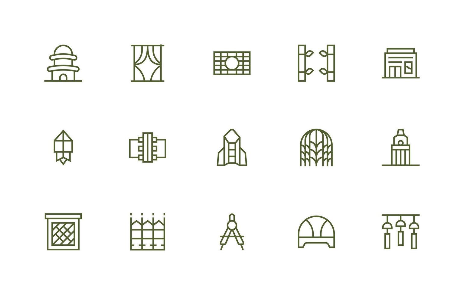 15 Architectural Icons in Regular Line Aesthetic UI-Ready Icon Collection vector