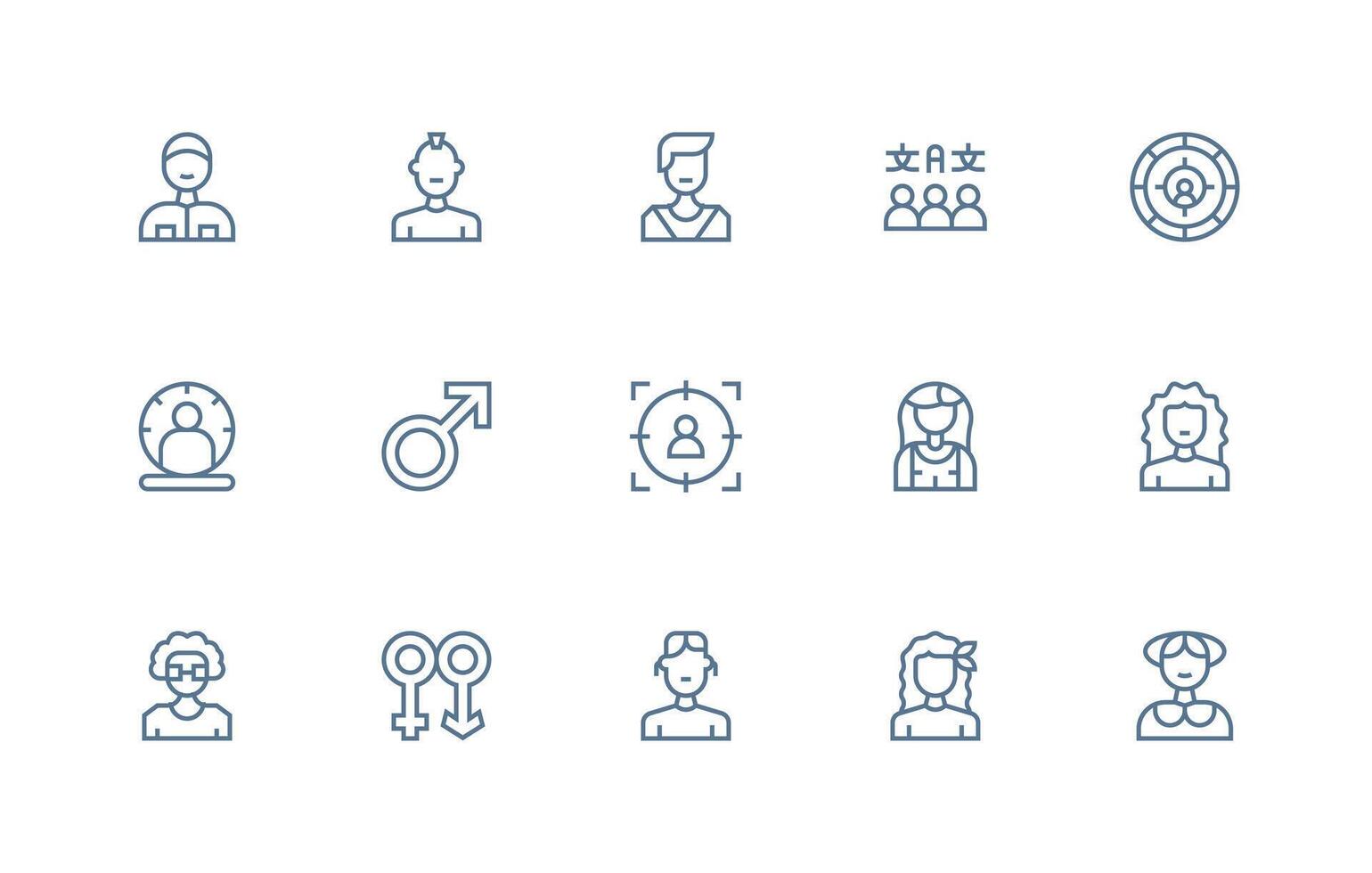 Demographic Icon Set with 15 Regular Line Graphics Outline Icon Pack vector