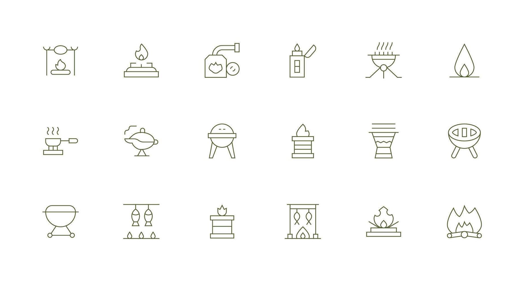 Outdoor Cooking Icon Set with 18 Minimal Line Graphics Balanced Icon Set for Functional Design vector