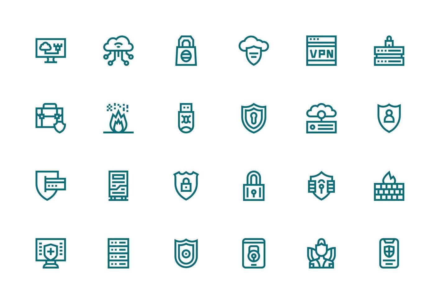 Cybersecurity Icon Set with 24 Thick Line Line Graphics Quick Access Icons for UI Development vector