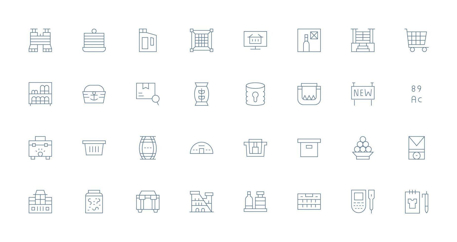 32 Thin Line Style Icons from Inventory Collection Reusable Icon Set vector