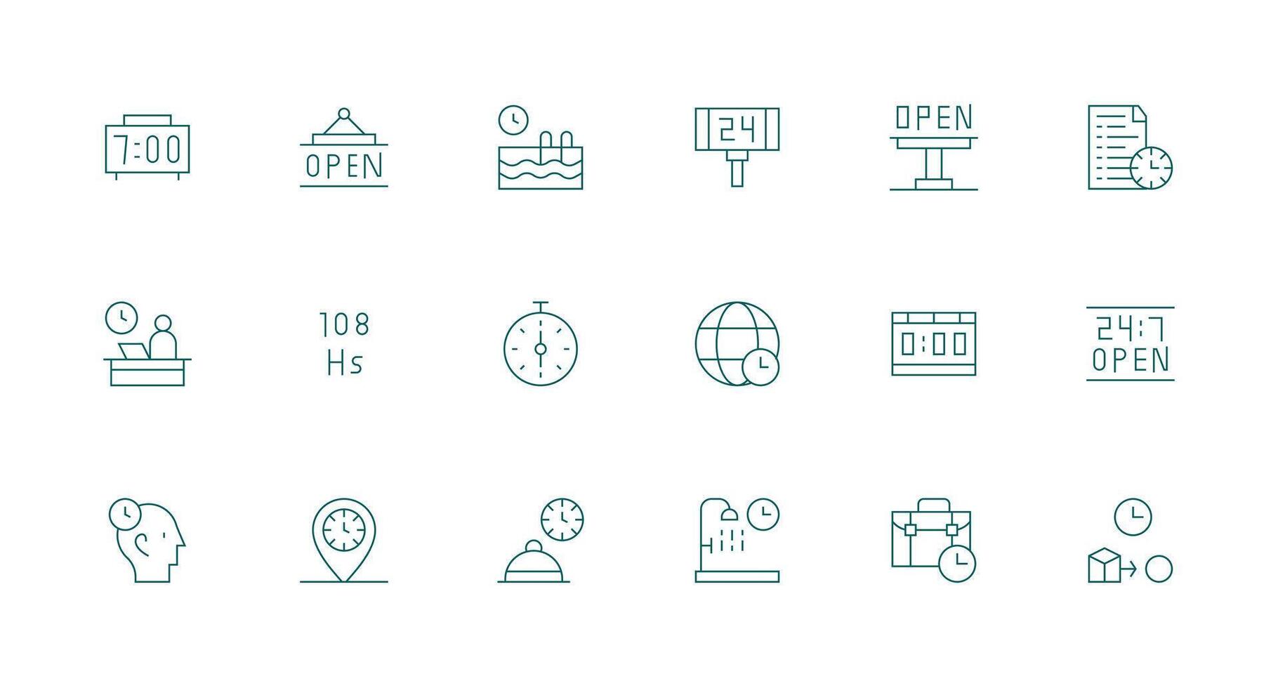 Hours Icon Set with 18 Minimal Line Graphics Organized Pack for Project Assets vector