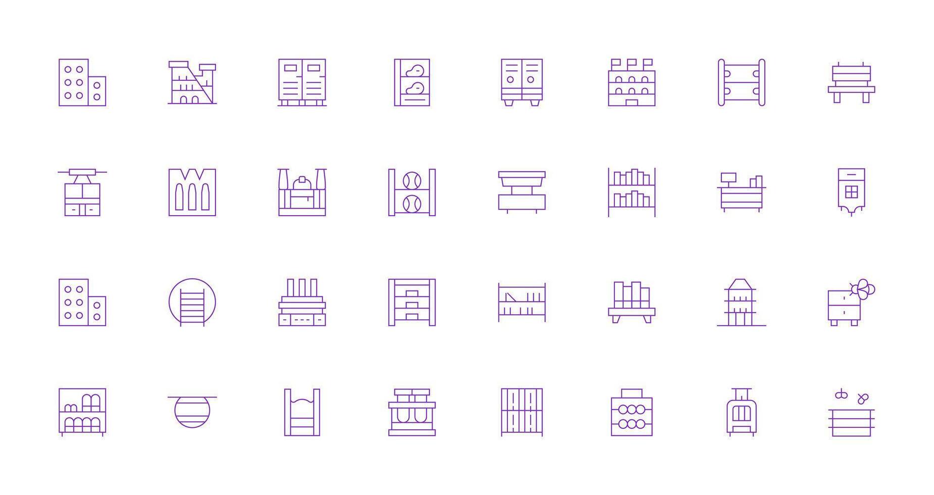 Shelving Icon Set with 32 Thin Line Graphics Icon Set for Apps vector