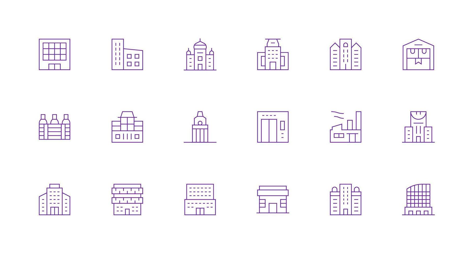 Commercial Building Set with 18 Minimal Line Icons Icon Set for Projects vector