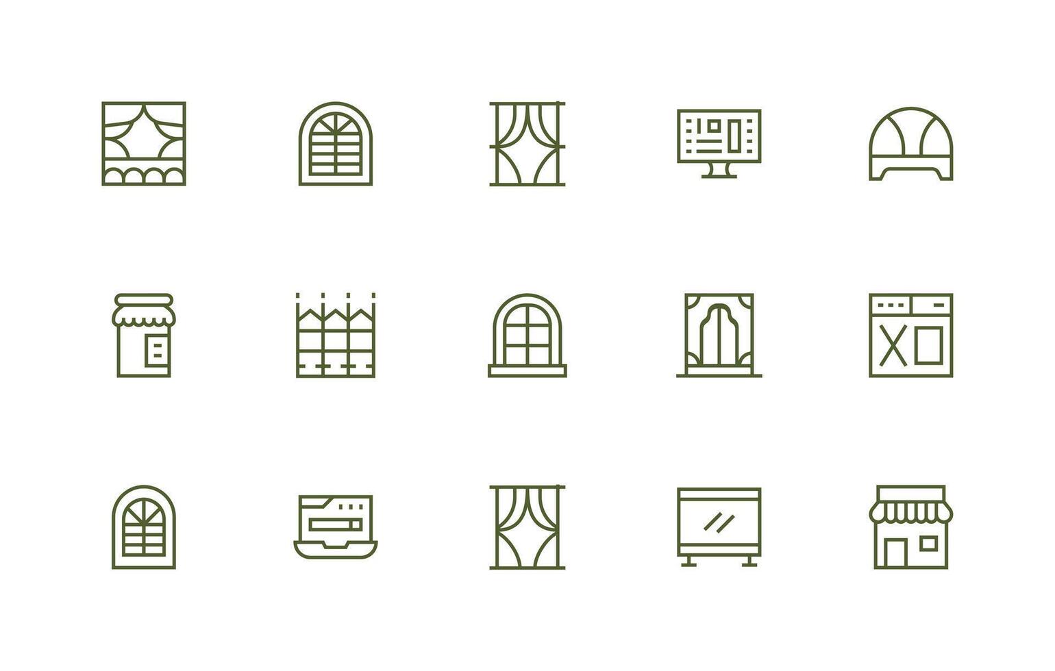 Window Design Icons featuring 15 in Regular Line Style Standard Icon Pack vector