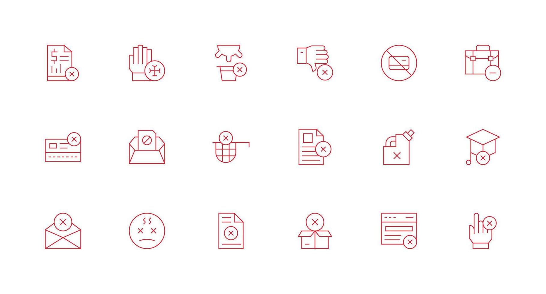 Not Accepted Design Icons featuring 18 in Minimal Line Style Modern Line and Glyph Icon Series vector