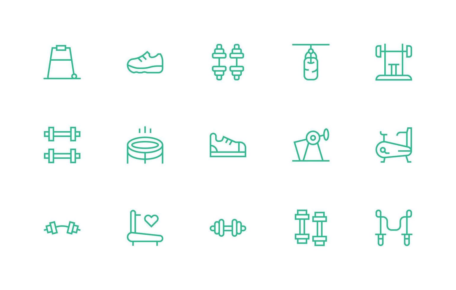 15 Icons for Exercise Equipment in Regular Line Format Icon Set for Projects vector