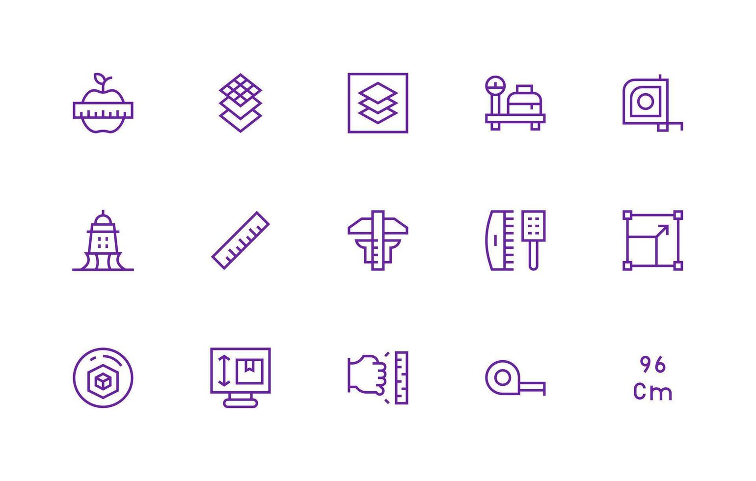 Dimension Set with 15 Regular Line Icons Multi-Purpose Icon Set vector