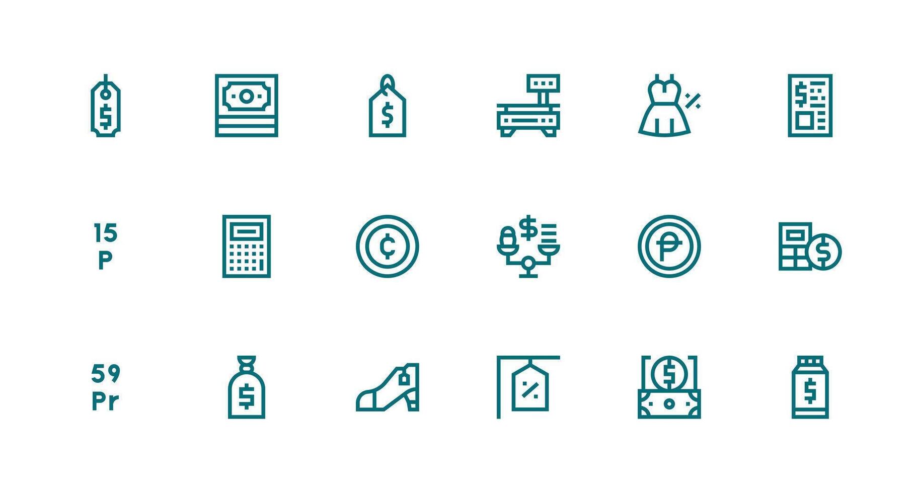 18 Strong Stroke Line Icons for Price Graphics Scalable Icons for Cross-Platform Interfaces vector