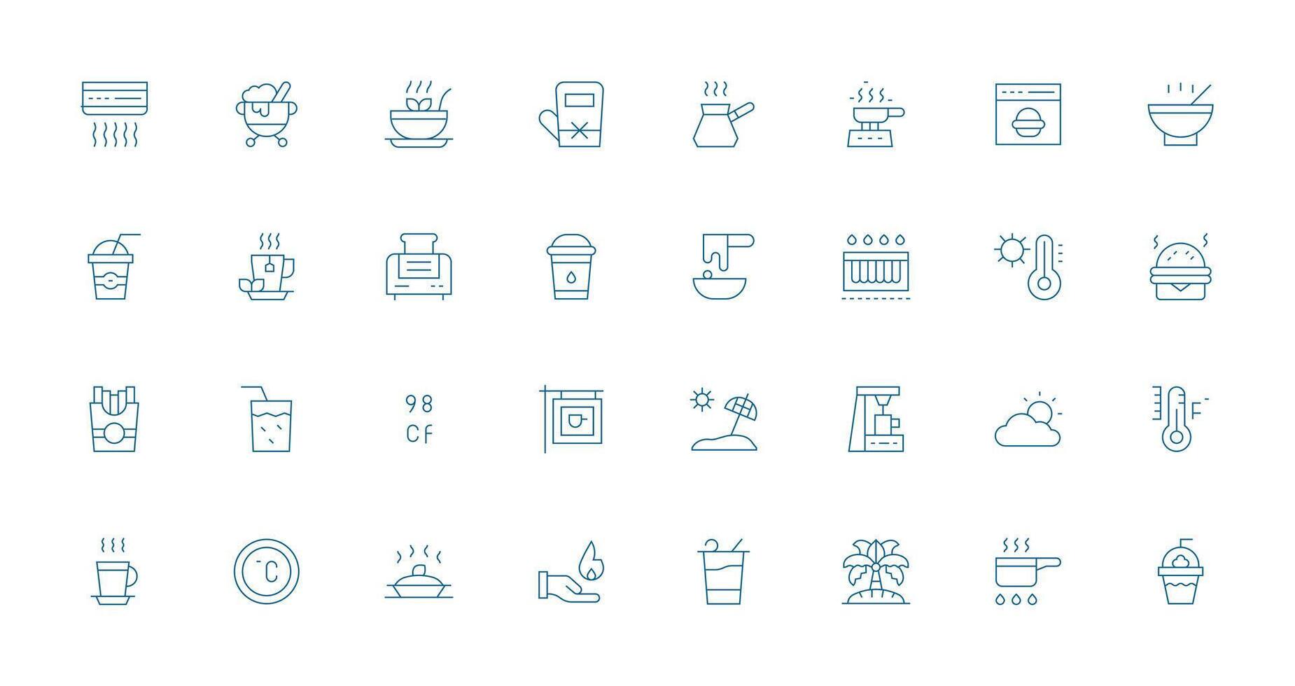 Hot Icon Set with 32 Thin Line Graphics Clear and Concise Icon Set Collection vector