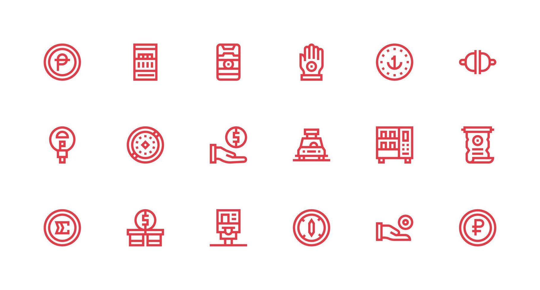 18 Icons for Coin in Strong Stroke Line Format Lightweight Icon Series for Fast Prototypes vector