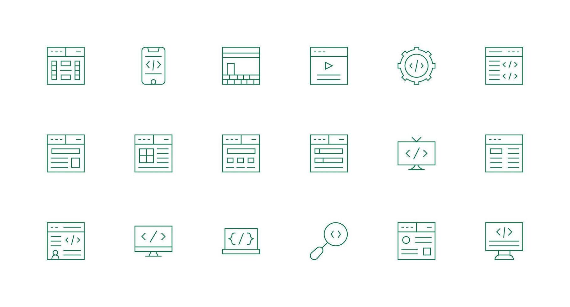 html icono conjunto con 18 mínimo línea gráficos sencillo íconos para interfaz y wireframes vector