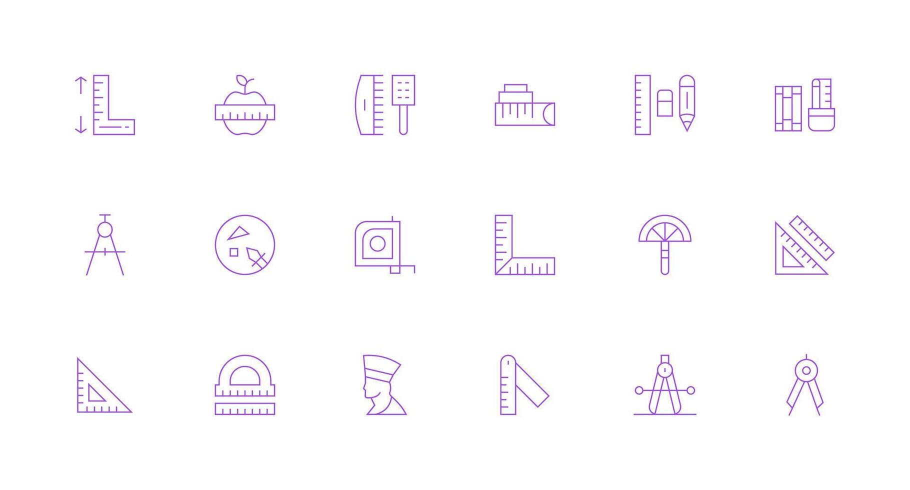 Ruler Design Icons featuring 18 in Minimal Line Style Fully Editable Icon Set for Web vector