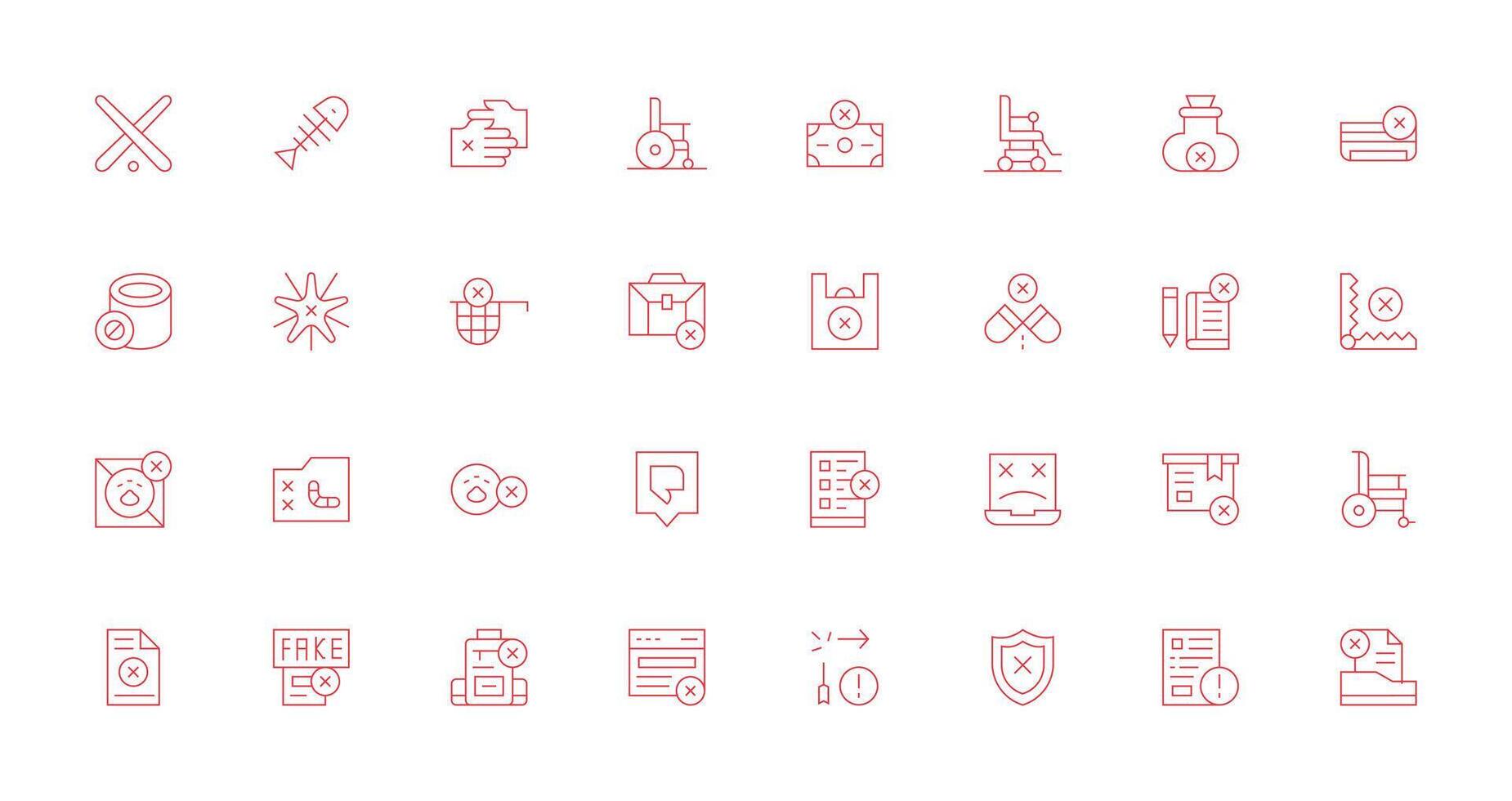 Invalid Set with 32 Thin Line Icons Interface Icons for Daily Use vector