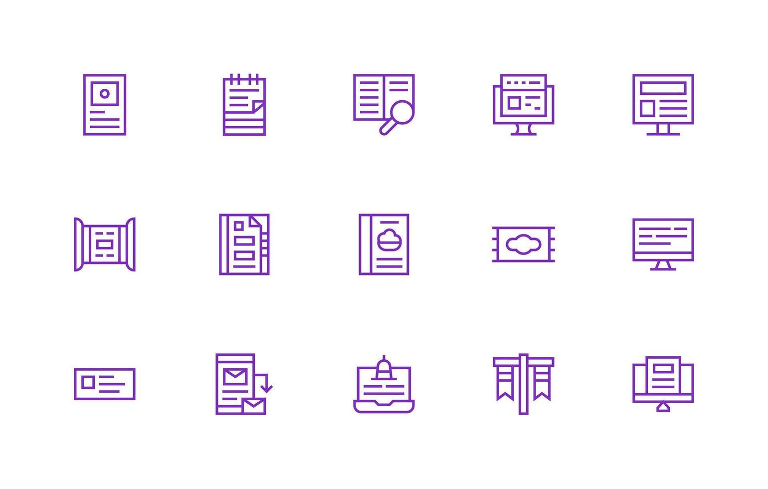 Digital Document Design Icons featuring 15 in Regular Line Style User Interface Icons for Digital Products vector