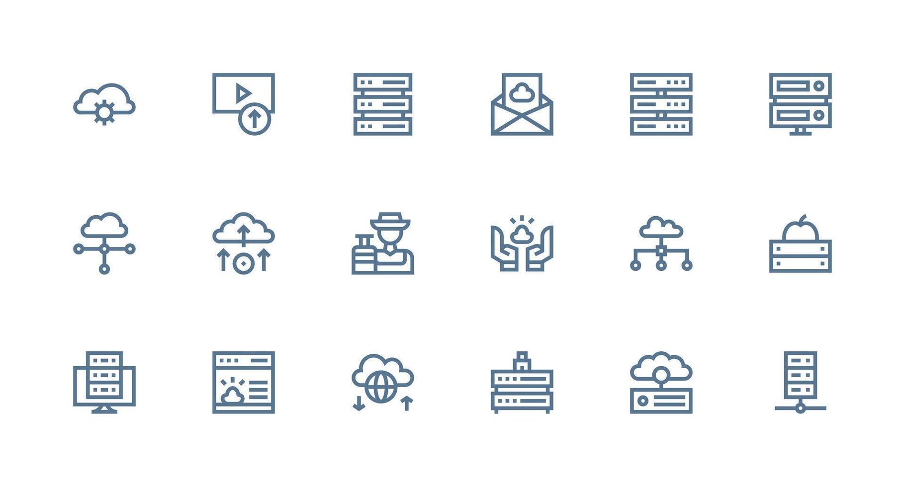 Hosting Visual Pack containing 18 Strong Stroke Line Icons Responsive Icon Set for Flexible Layouts vector