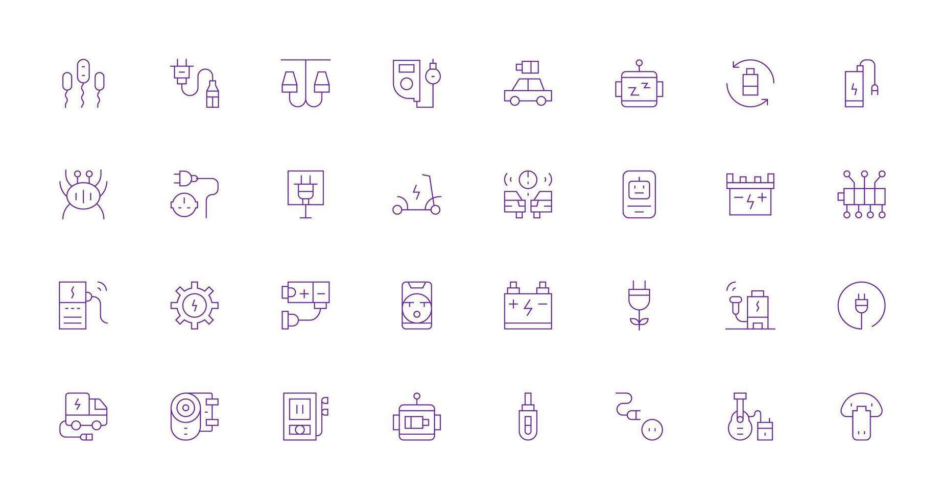 32 Icons for Charging in Thin Line Format Minimal Icon Set for Interface Projects vector
