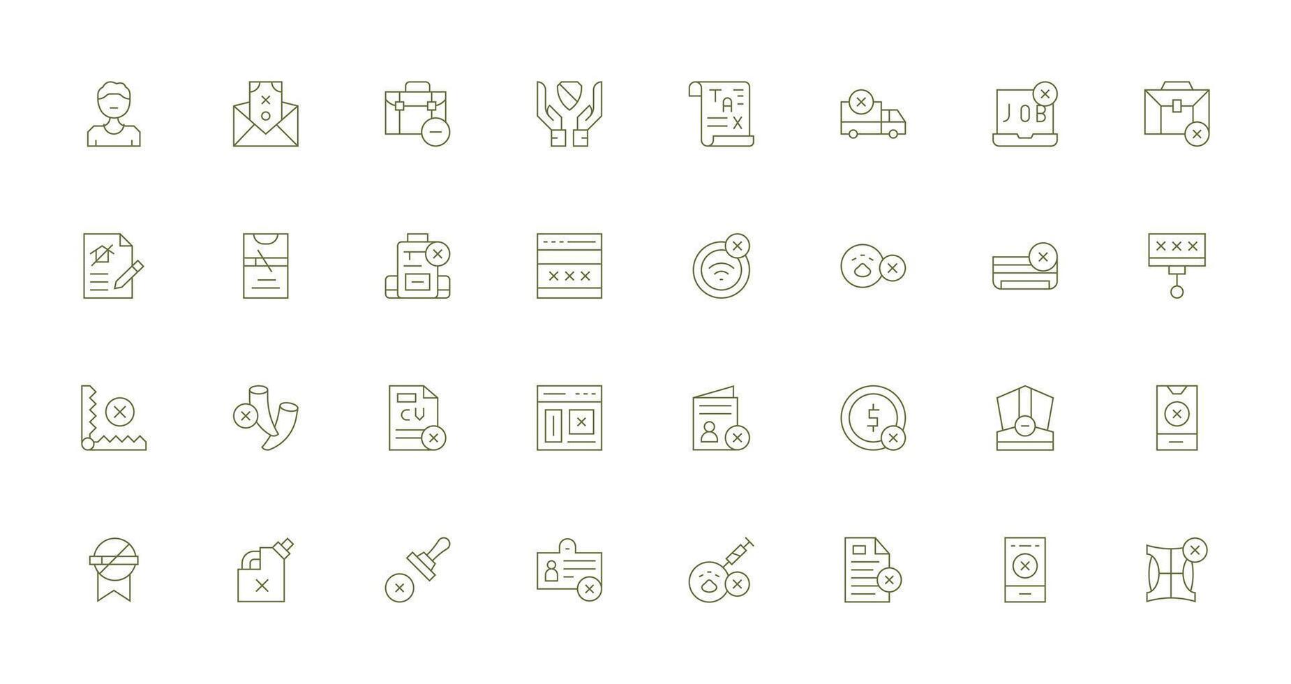 Denied Icon Set with 32 Thin Line Graphics Balanced Icon Set for Functional Design vector