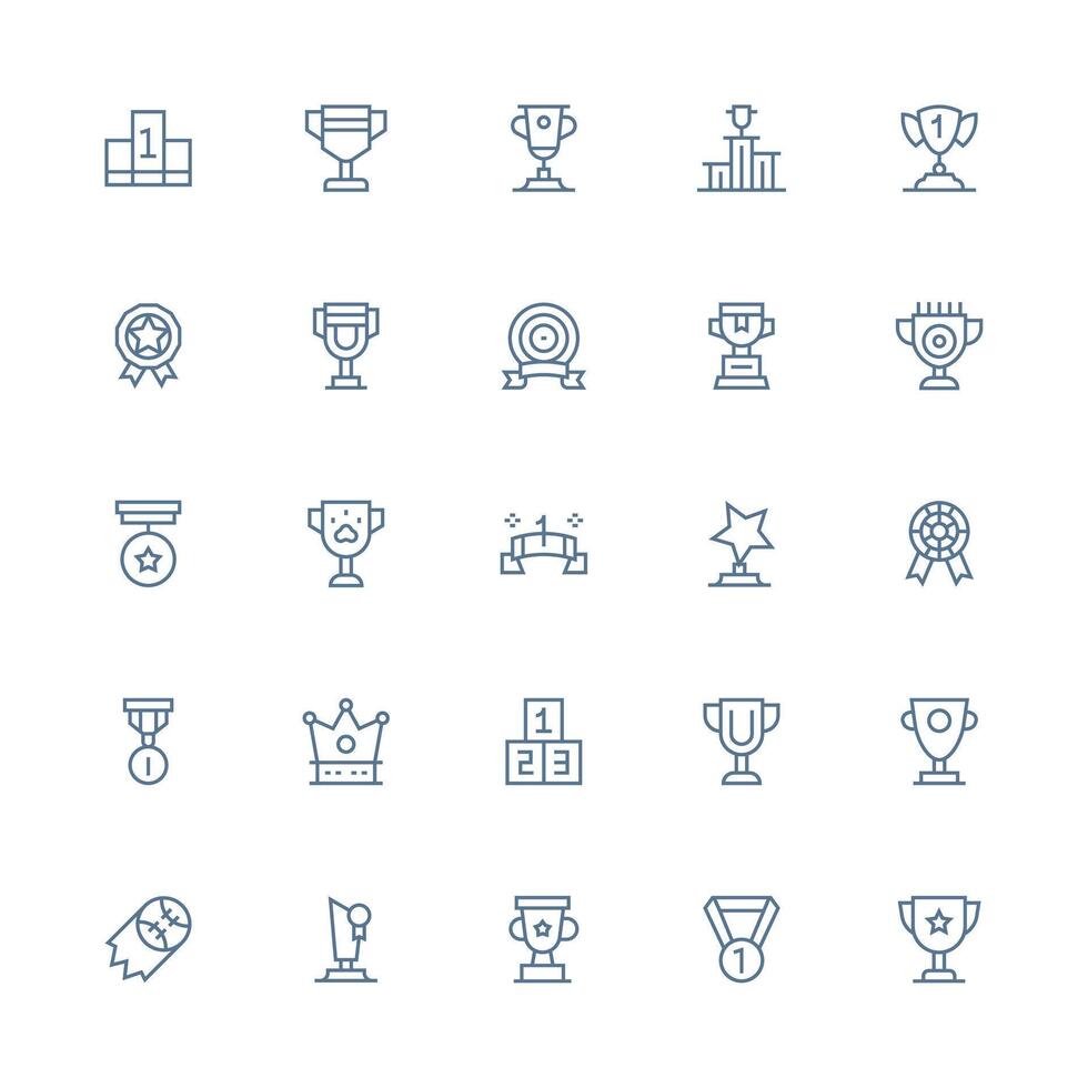 Medium Stroke Outline Style First Place Icons with 25 Vectors Simplified Icon Pack for Visual Tools