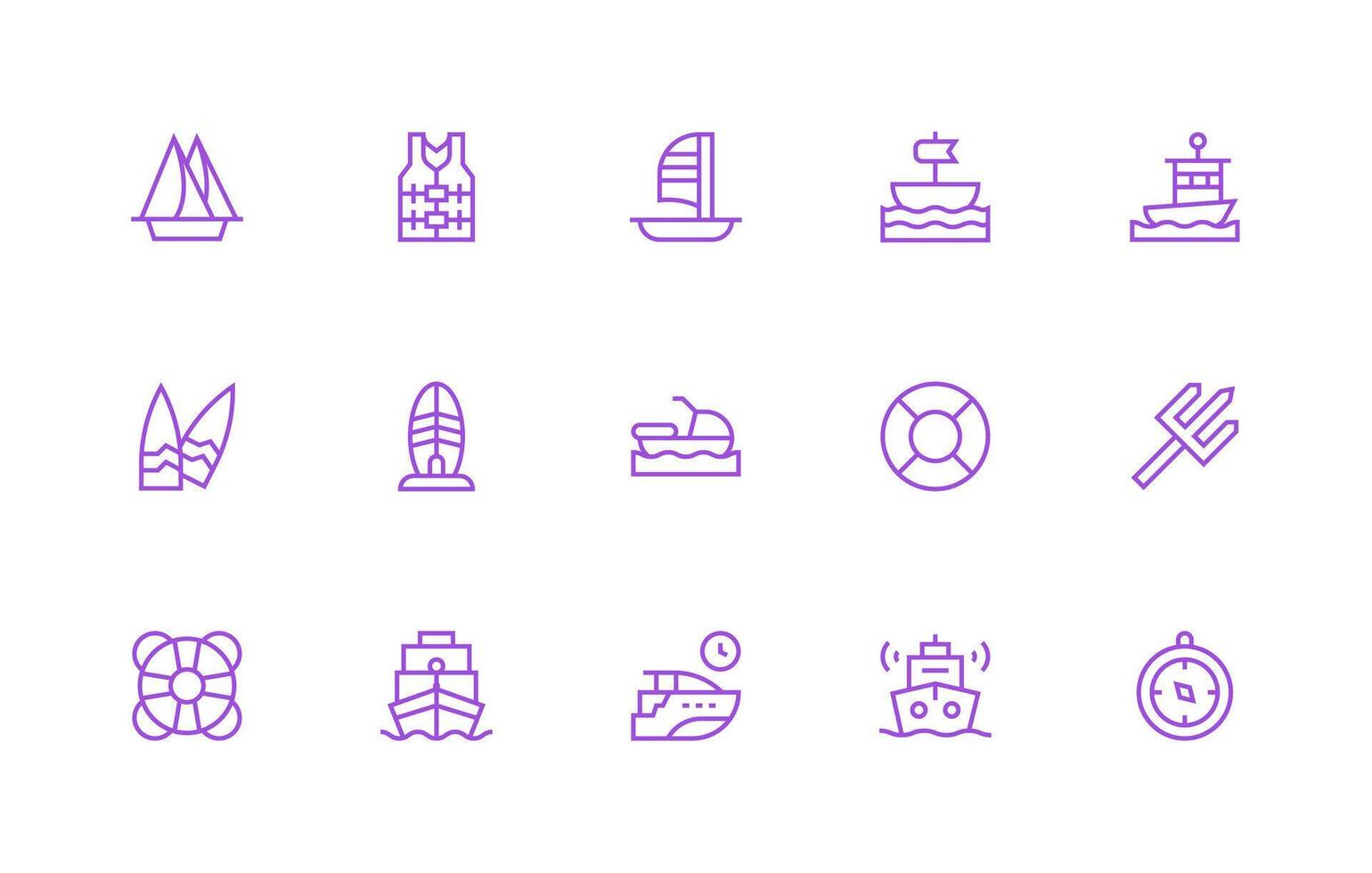 Nautical Icon Set with 15 Regular Line Graphics Pixel Perfect Icons for Modern Apps vector