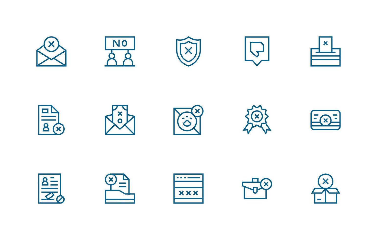 Regular Line Style Rejected Icons with 15 Vectors Web and App Icon Pack Collection