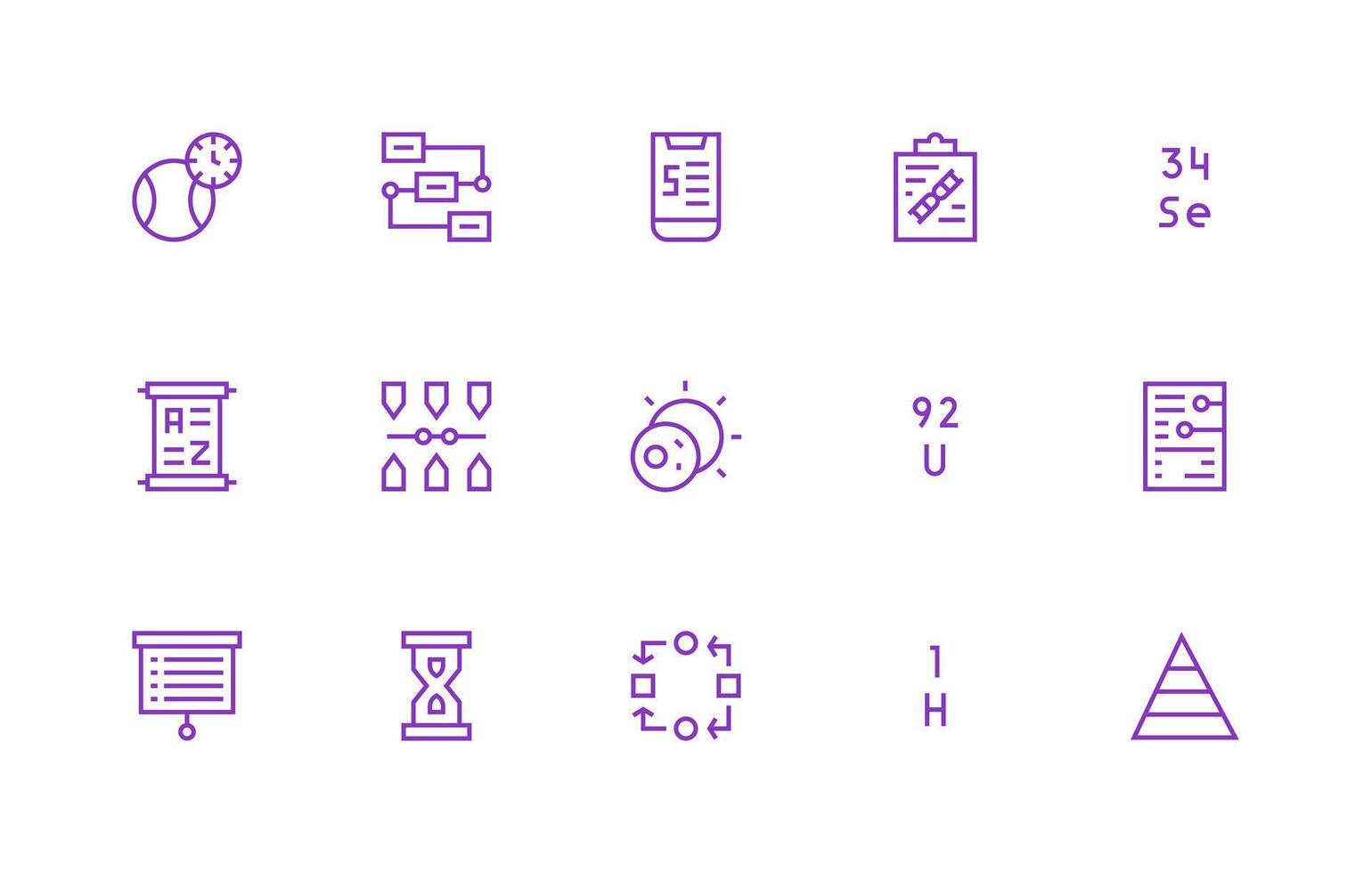 Regular Line Style Sequence Icons with 15 Vectors Professional Icon Pack for Development Work