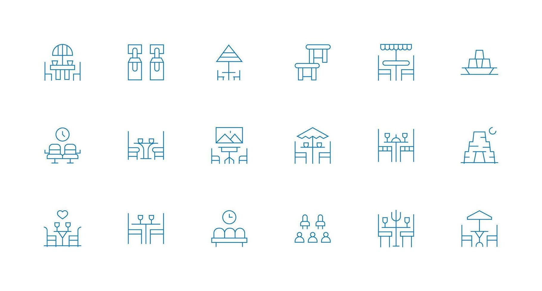 Chairs Design Icons featuring 18 in Minimal Line Style Dashboard Icon Series vector