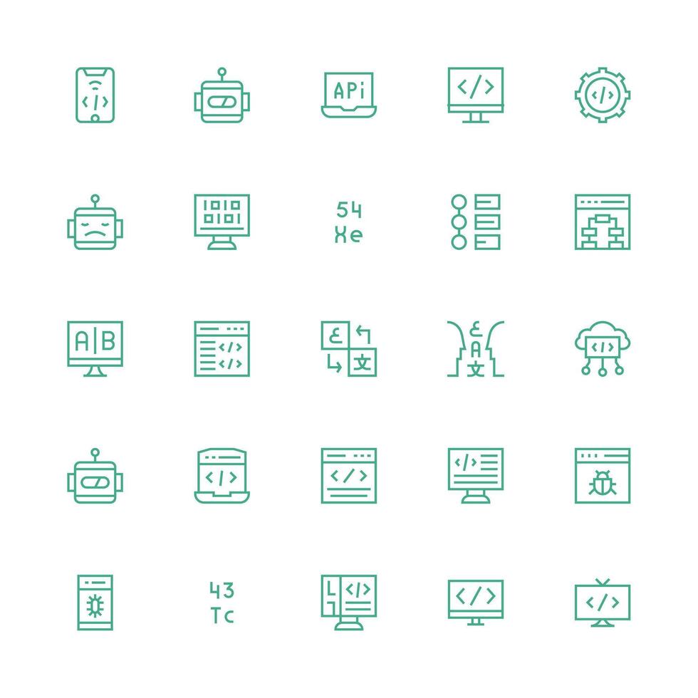 25 Medium Stroke Outline Designs for Programming Icons Customizable Icon Series for Mobile Screens vector