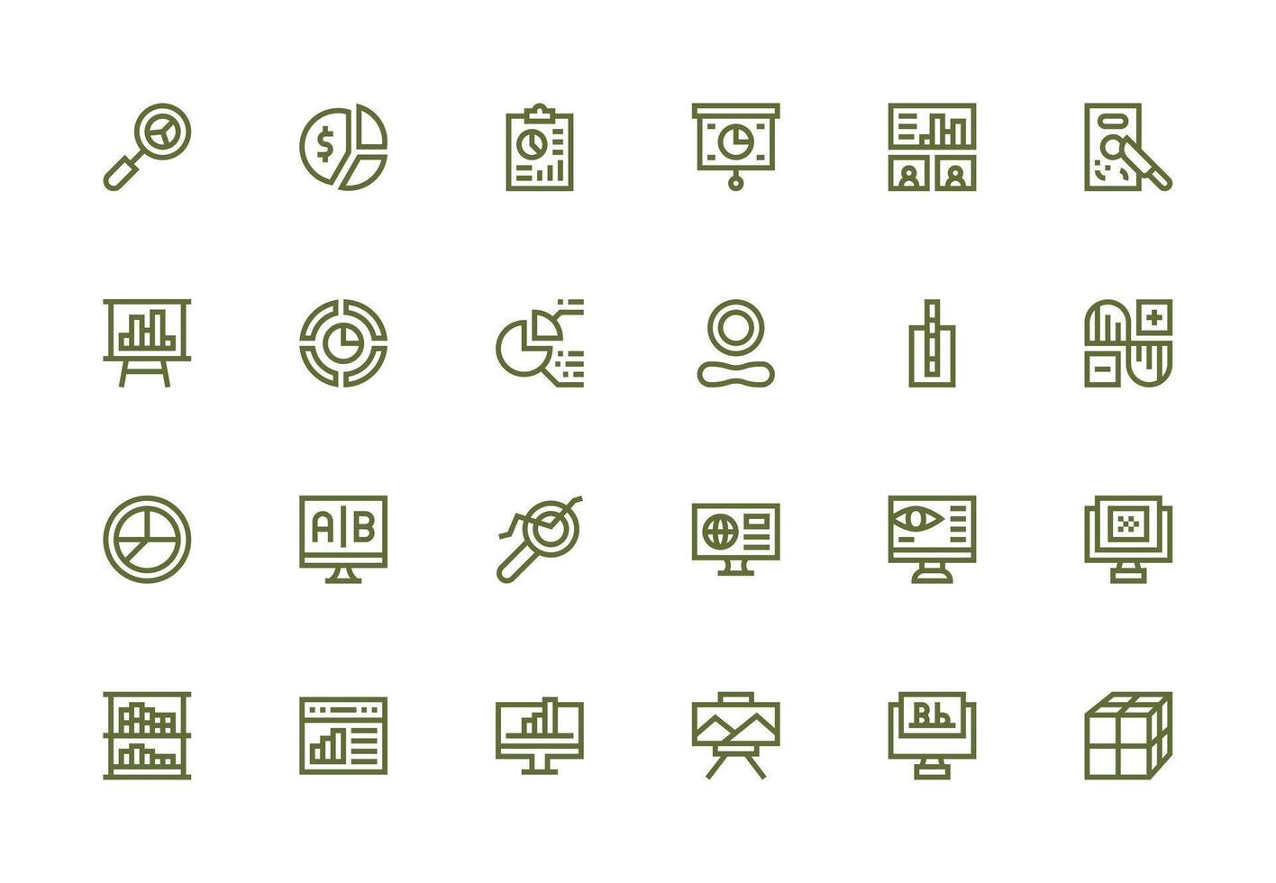 datos visualización icono conjunto con 24 grueso línea línea gráficos icono conjunto vector