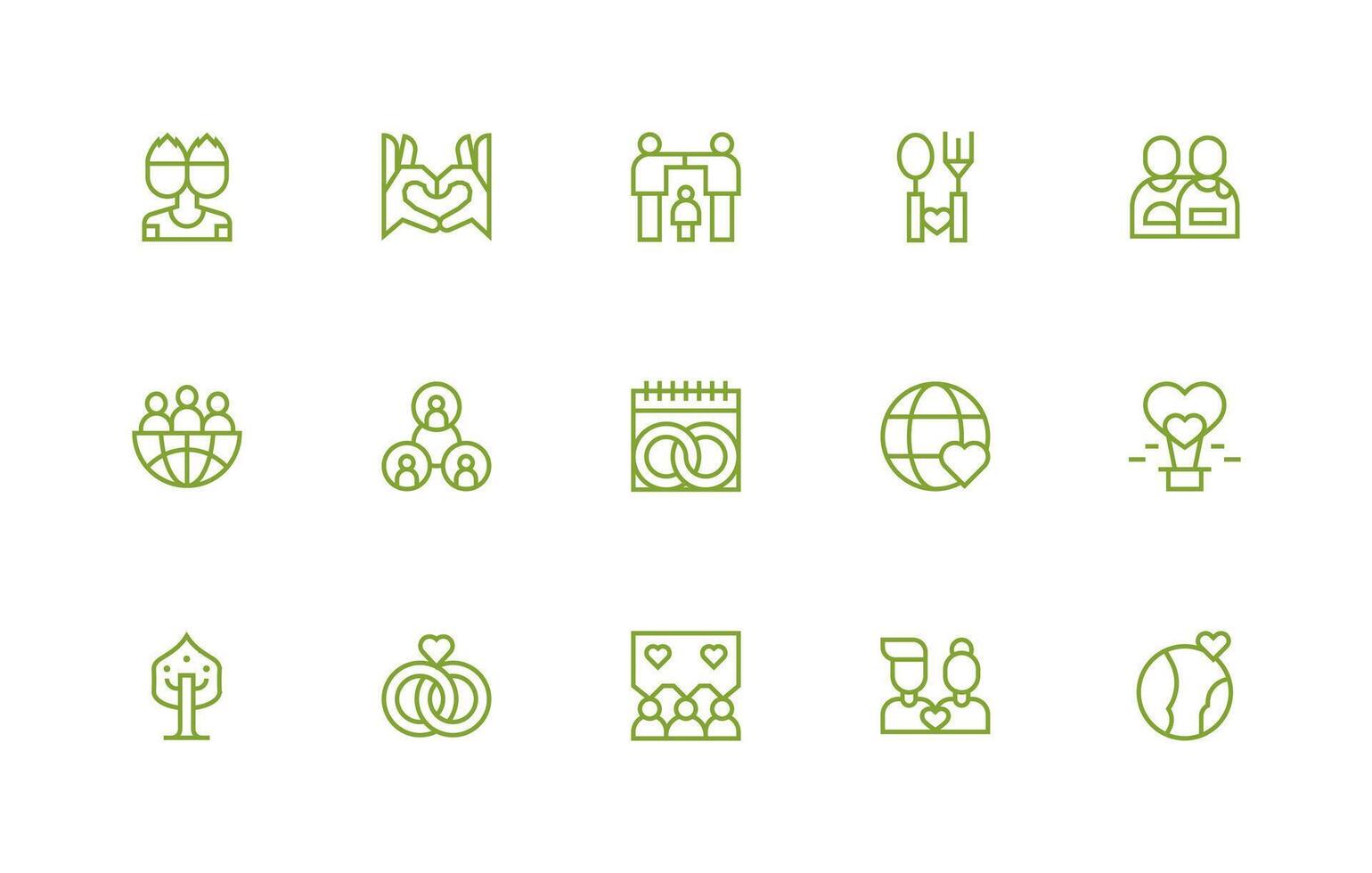 Togetherness featuring 15 Icons in Regular Line Design Simplified Icon Pack for Visual Tools vector