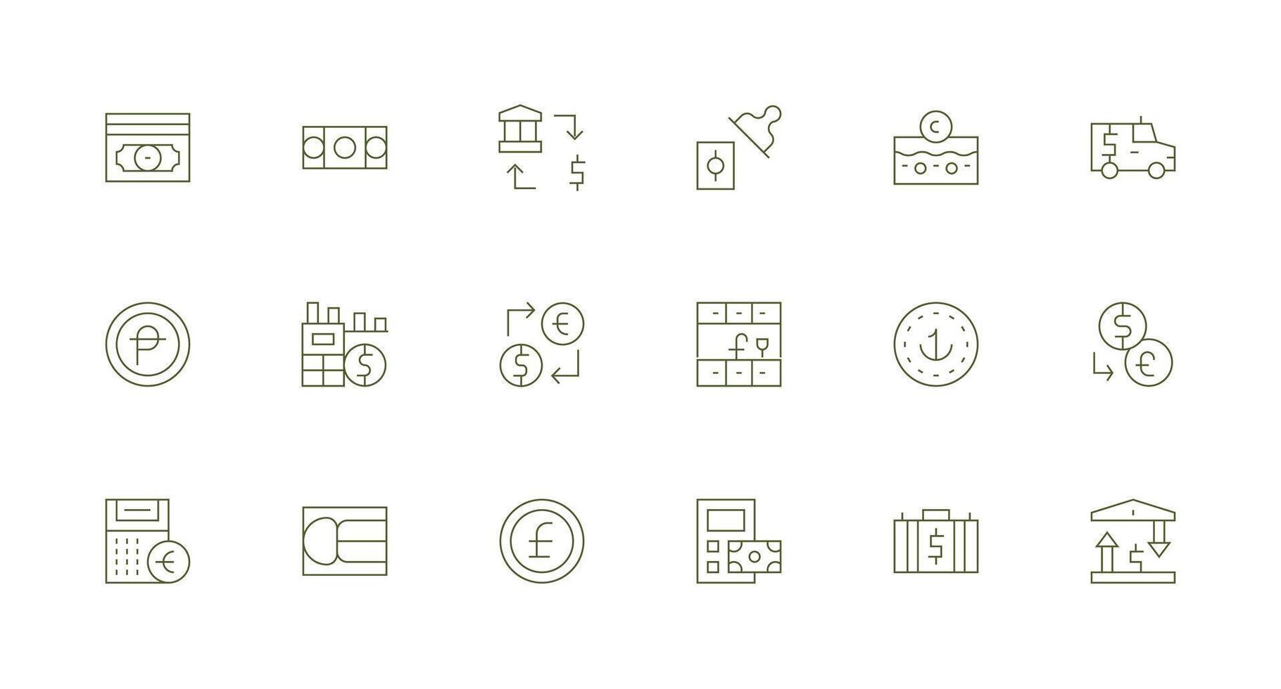 18 Icons for Euro in Minimal Line Format Complete Icon Bundle for Web Design vector