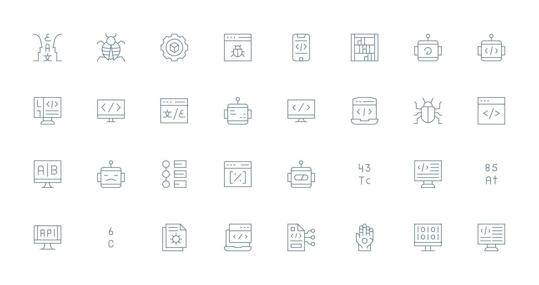programación icono conjunto con 32 Delgado línea gráficos completamente editable icono conjunto para web vector