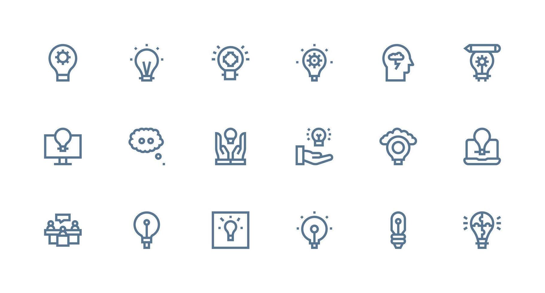18 Brainstorming Icons in Strong Stroke Line Aesthetic Clean Icon Collection for Web Use vector