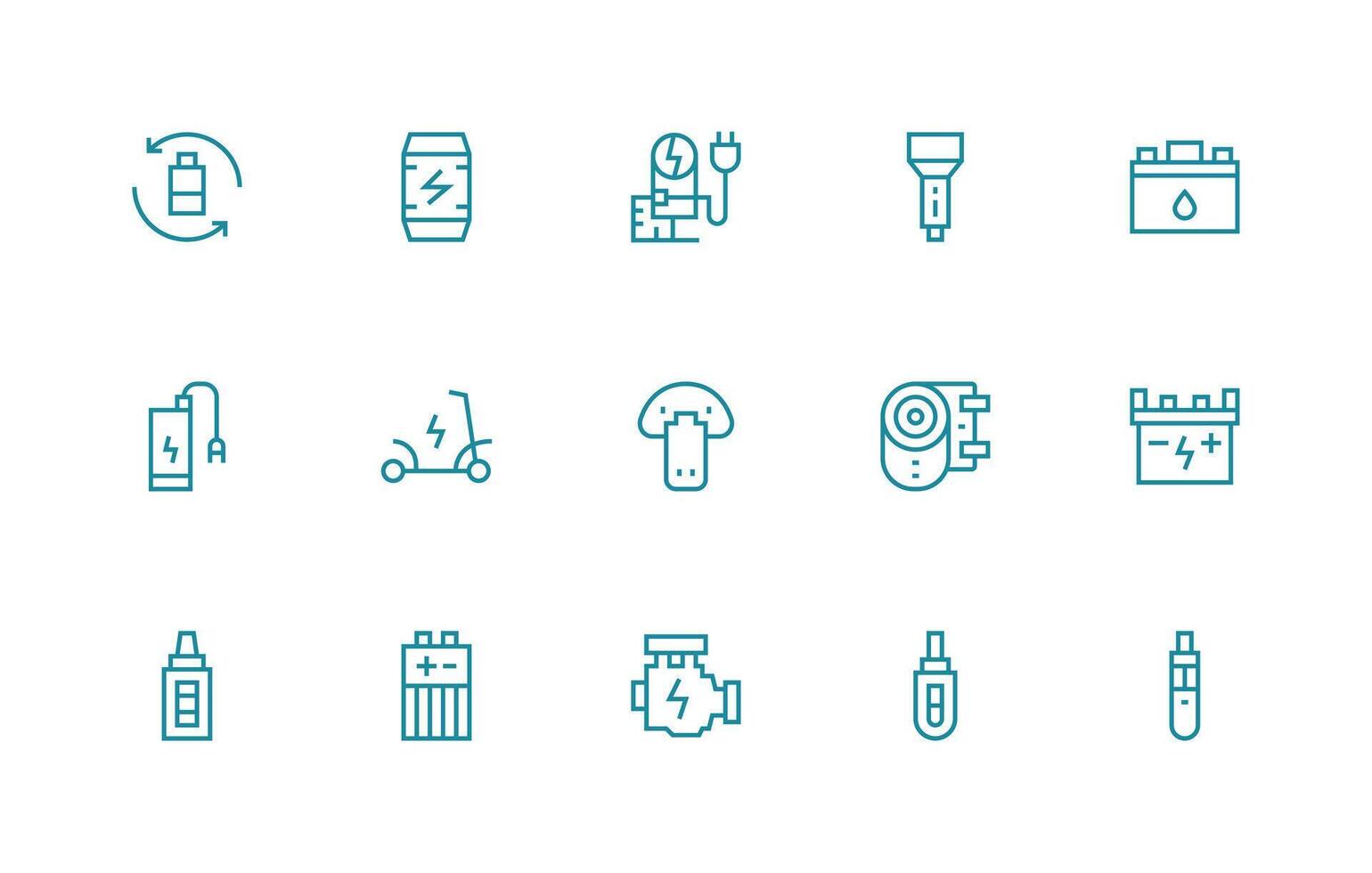 15 Regular Line Vectors for Battery Theme UI and UX Focused Icon Collection