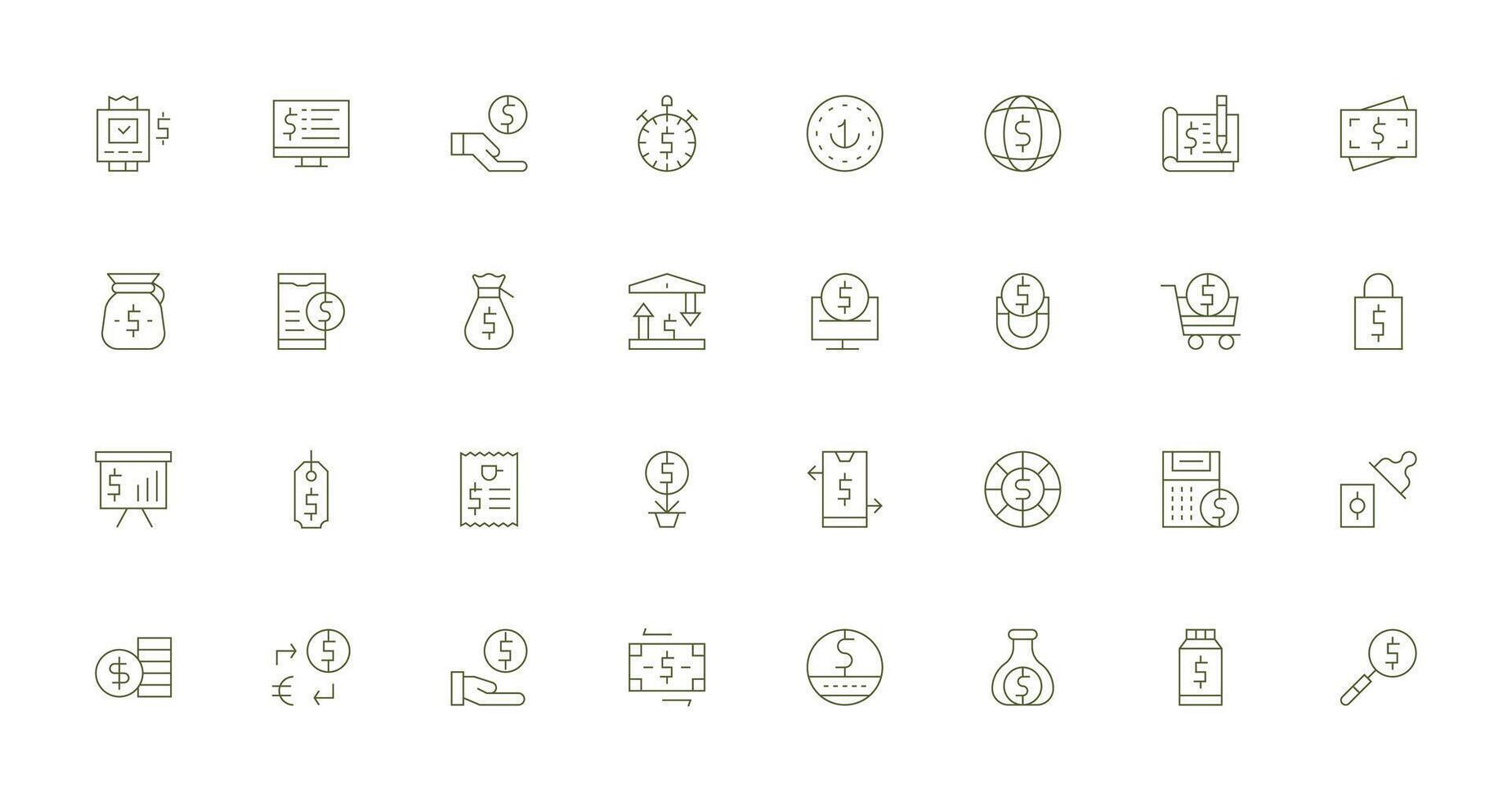 Dollar Design Icons featuring 32 in Thin Line Style Clean Set for Layout Prototypes vector