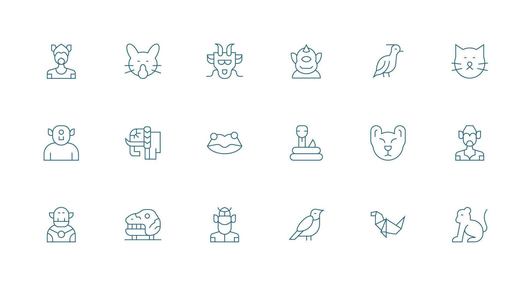 18 Icons for Creature in Minimal Line Format Lightweight Icon Series vector