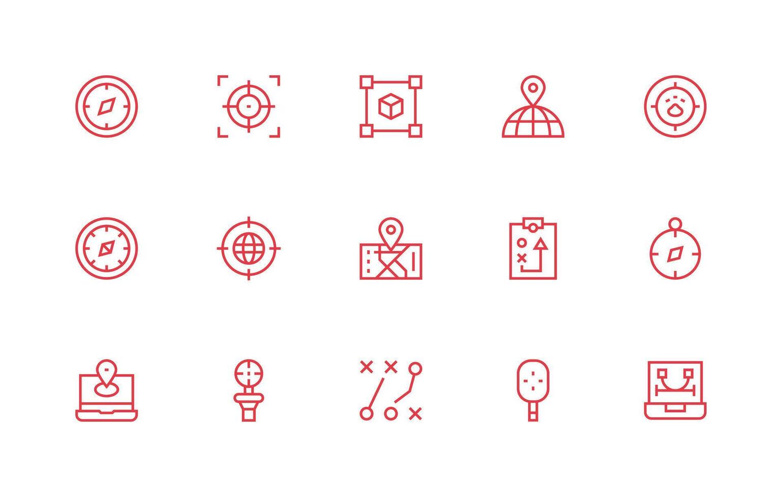 Positioning Icon Set with 15 Regular Line Graphics Design Icon Pack vector