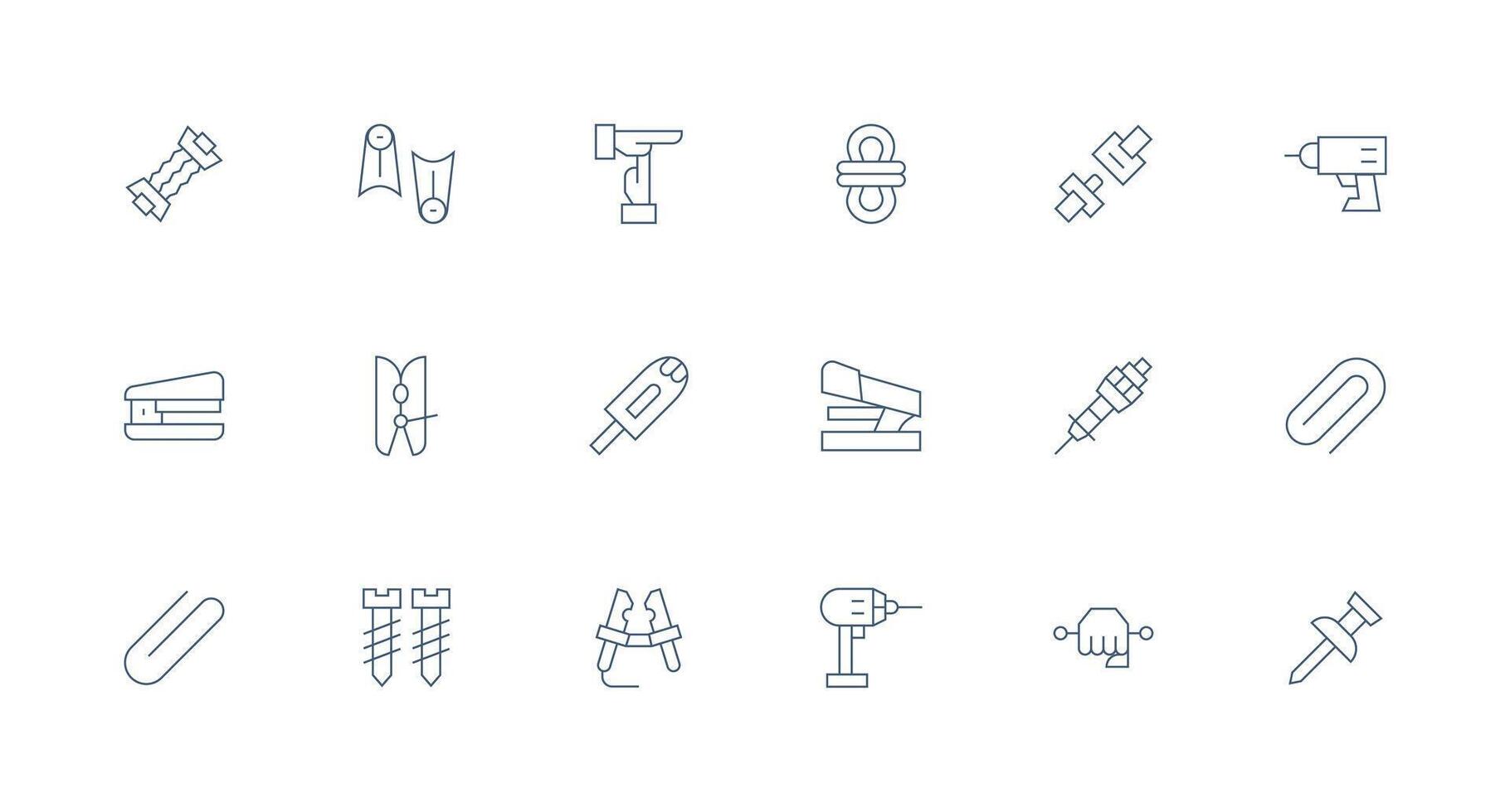Fastening Icon Set with 18 Minimal Line Graphics Functional Icon Series vector