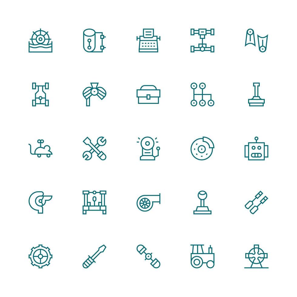Mechanical Set with 25 Medium Stroke Outline Icons All Device Compatible Icon Set vector