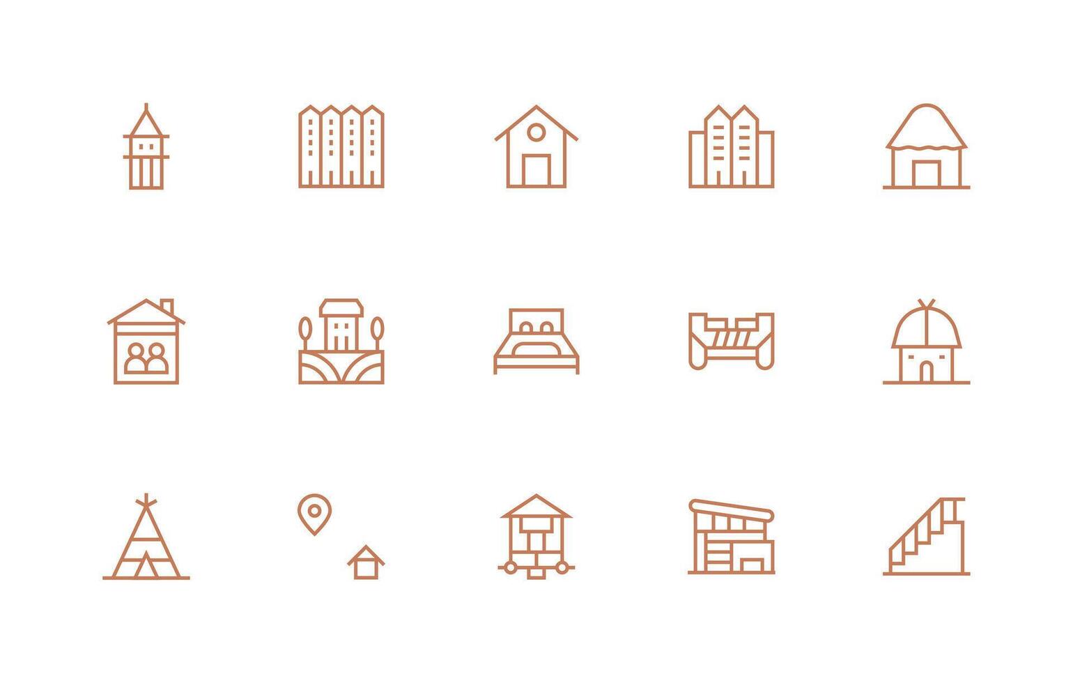 15 Icons for Dwelling in Regular Line Format Simple Icons for Interface and Wireframes vector