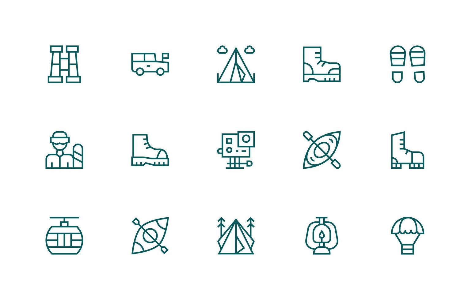 Adventure Design Icons featuring 15 in Regular Line Style Neat Icon Set vector