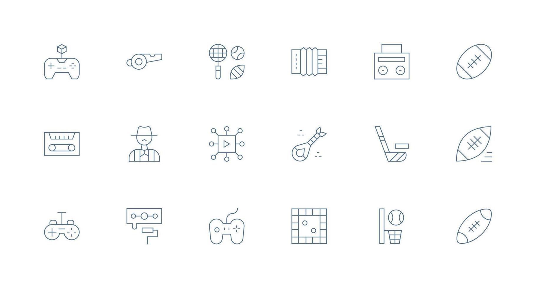 Player Icon Set with 18 Minimal Line Graphics Pixel Perfect Icons for Modern Apps vector